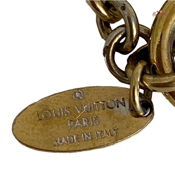 Authentic LOUIS VUITTON Gold Stripes Monogram Flowers Keyring Bag Charm M78610 - Picture 9 of 12